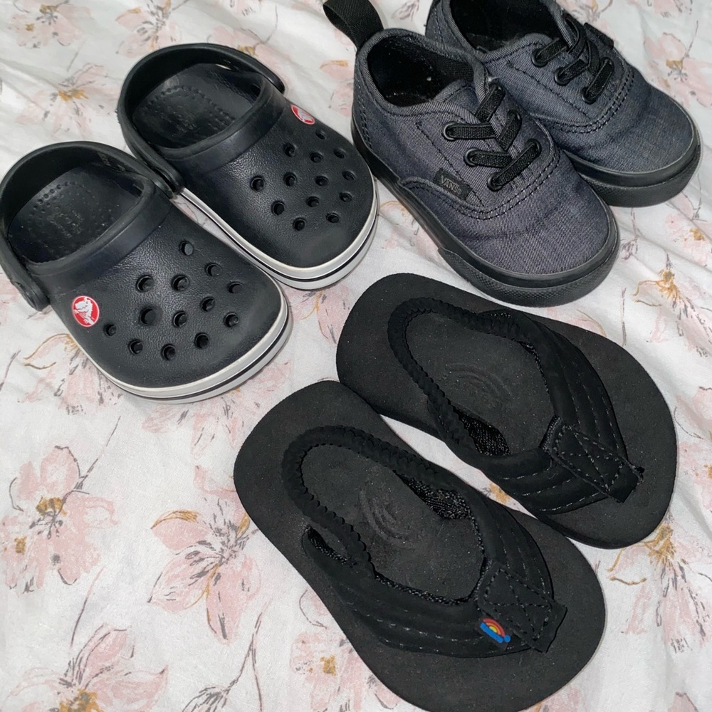 Toddler crocs, vans and rainbows sandals